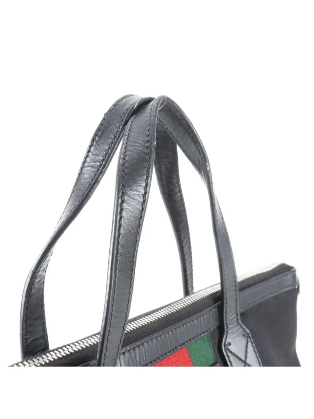 Gucci Sherry Line Leather Canvas Tote Shoulder Business Black